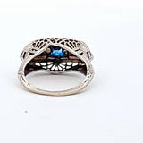 Antique 0.37CT. Sapphire And Diamond Filigree Ring in 18k White Gold, Size 3.75