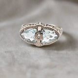 1.23 CTW Aquamarine and Diamond Filigree Ring in 14k White Gold, Size 6.75