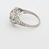 1.23 CTW Aquamarine and Diamond Filigree Ring in 14k White Gold, Size 6.75