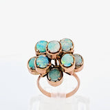 Mid Century Genuine Opal Cluster Statement Ring in 14k Yellow Gold
