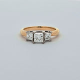 1.05 CTW 3 Stone Princess Cut Leo Diamond Engagement Ring in 14k Yellow Gold and Platinum, Size 5.5