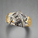0.03ct Diamond Masonic Ring 10k Yellow and White Gold, Size 11