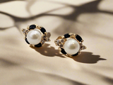 Sapphire Diamond Pearl Earring in 14k Yellow Gold