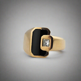 Black Onyx and Diamond Ring 14k Yellow Gold - Size 7.25