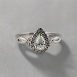 0.64 CTW Pear Cut Diamond Halo Engagement Ring 14k White Gold - Size 6.5