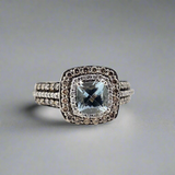 1.01ct. Cushion Cut Aquamarine and Diamond Ring 14k White Gold - Size 6.75
