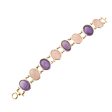 Amethyst and Rose Quartz Scarab Bracelet 14k Yellow Gold