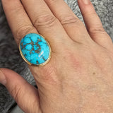 Southwestern Turquoise Ring 10k Yellow Gold - Size 11.25