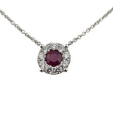 0.39CT Ruby and Diamond Halo Necklace 14k White Gold