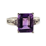 2.86Ct. Amethyst and Diamond Ring 14k White Gold - Size 7