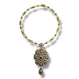 Gold Plated Silver Synthetic Sapphire and Natural Pearl Necklace