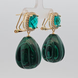 Sterling Silver Gold Vermeil Cubic Zirconia and Malachite Earrings