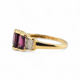 Rhodolite Garnet and Diamond Ring 14k Yellow Gold - Size 8