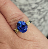3.65Ct. Tanzanite and Diamond Ring 18k White and Yellow Gold - Size 6.75