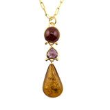 Sterling Silver Gold Vermeil Carnelian Amethyst and Amber Necklace