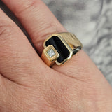 Black Onyx and Diamond Ring 14k Yellow Gold - Size 7.25