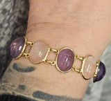 Amethyst and Rose Quartz Scarab Bracelet 14k Yellow Gold