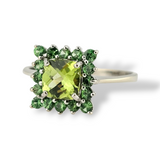 Peridot and Tsavorite Ring 14k White Gold - Size 7.75
