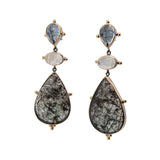 Sterling Silver Rutilated Quartz, Moonstone, and Blue Topaz Earrings