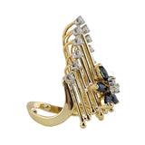 18k Yellow Gold Floral Sapphire and Diamond Ring