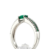 0.54 CTW Emerald and Diamond Ring 18k White Gold - Size 6.25