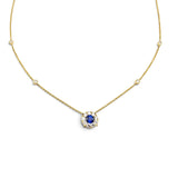 0.58CT Sapphire and Diamond Halo Necklace 14k Yellow Gold