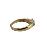 0.41CT Square Emerald-cut Emerald and Diamond Ring 18k Yellow Gold - Size 6