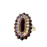 Garnet and Opal Halo Ring 10k Yellow Gold - Size 4.5