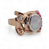 Moonstone Sapphire and Diamond Ring 14k Rose Gold - Size 5.75