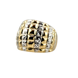 Two Tone Quilted Cigar Band Ring 10k Yellow and White Gold - Size 7.5