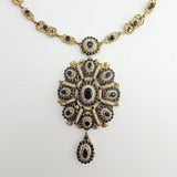 Gold Plated Silver Synthetic Sapphire and Natural Pearl Necklace