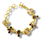 Sterling Silver Gold Vermeil Citrine Garnet Smoky Quartz Bracelet