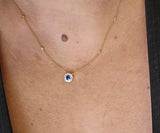 0.58CT Sapphire and Diamond Halo Necklace 14k Yellow Gold