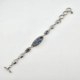 Sterling Silver Floral Carved Quartz Abalone Shell Doublet Bracelet