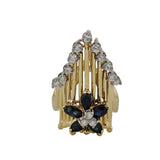 18k Yellow Gold Floral Sapphire and Diamond Ring