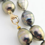 Silvery Green Elongated Teardrop Baroque Pearl Necklace 14k Yellow Gold