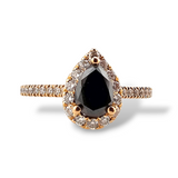0.72ct Pear Cut Black Diamond Halo Engagement Ring 14k Rose Gold - Size 6.75