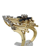 18k Yellow Gold Floral Sapphire and Diamond Ring