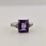2.86Ct. Amethyst and Diamond Ring 14k White Gold - Size 7