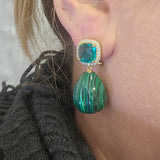 Sterling Silver Gold Vermeil Cubic Zirconia and Malachite Earrings