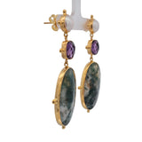 Sterling Silver Gold Vermeil Moss Agate, Amethyst, and Pearl Earrings