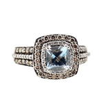 1.01ct. Cushion Cut Aquamarine and Diamond Ring 14k White Gold - Size 6.75