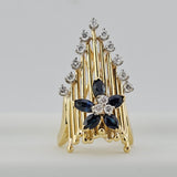 18k Yellow Gold Floral Sapphire and Diamond Ring