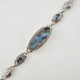 Sterling Silver Floral Carved Quartz Abalone Shell Doublet Bracelet