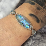 Sterling Silver Floral Carved Quartz Abalone Shell Doublet Bracelet