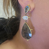 Sterling Silver Rutilated Quartz, Moonstone, and Blue Topaz Earrings