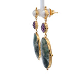 Sterling Silver Gold Vermeil Moss Agate, Amethyst, and Pearl Earrings