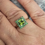 Peridot and Tsavorite Ring 14k White Gold - Size 7.75