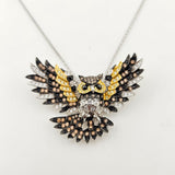 Sterling Silver Cubic Zirconia Owl Pin Pendant Necklace