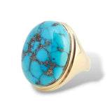 Southwestern Turquoise Ring 10k Yellow Gold - Size 11.25